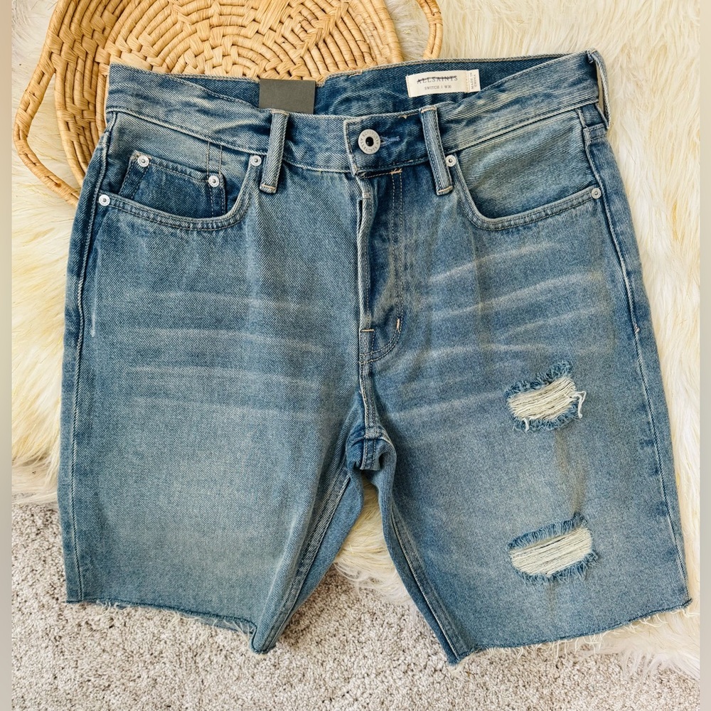 Allsaints Switch Damaged Denim Skinny Shorts Size 30 W NWT